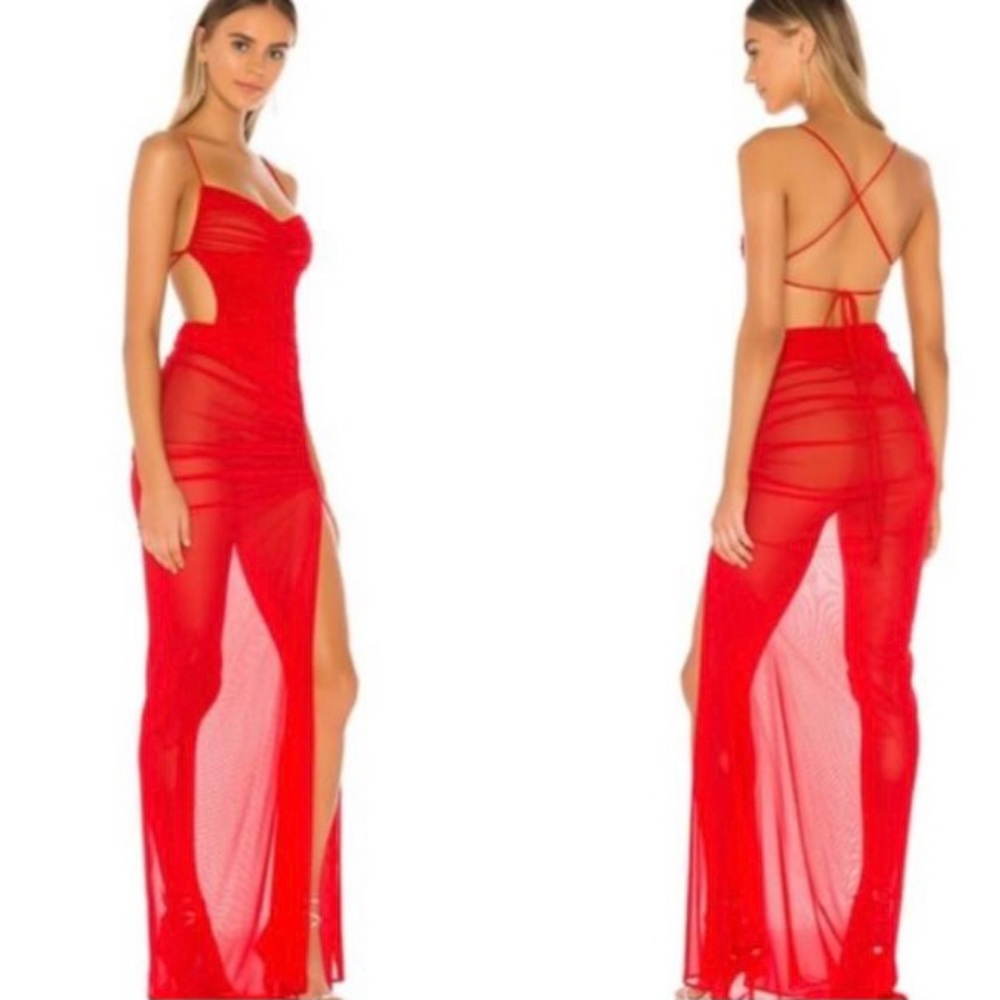 NWT! Michael Costello x revolve red sheer mesh gown